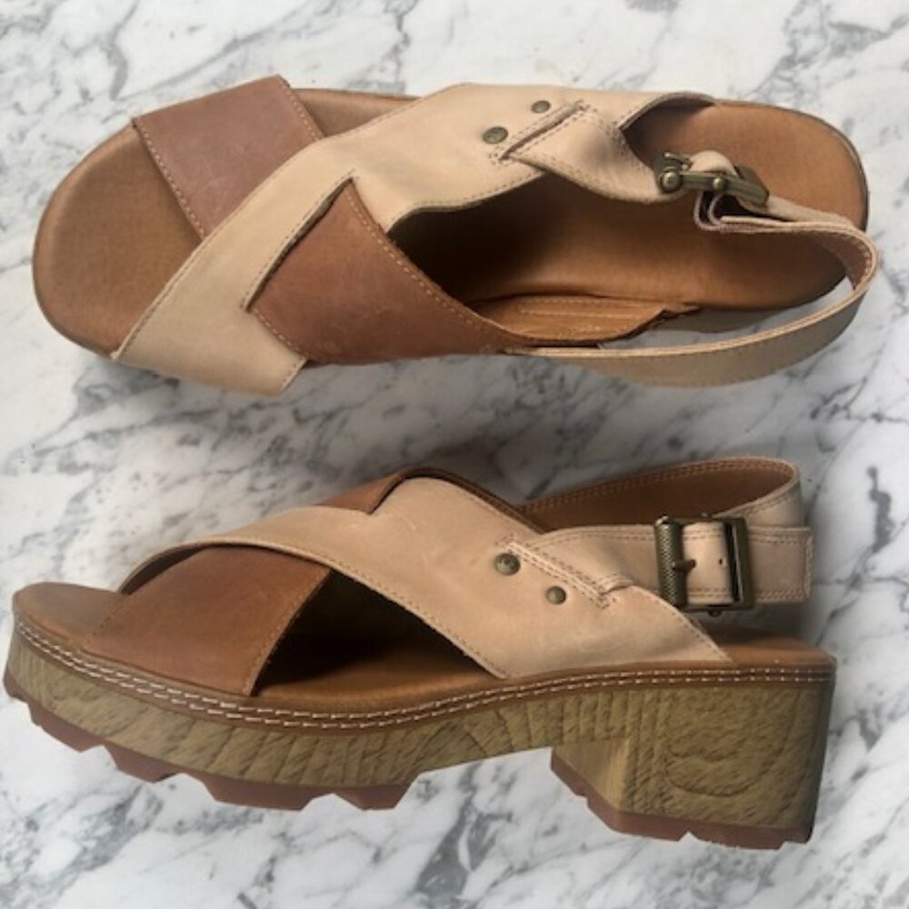 CAT Caterpillar LIA Women's Leather Heeled Sandal Shoe Tan/Beige/Brown Size 11 - Picture 5 of 16